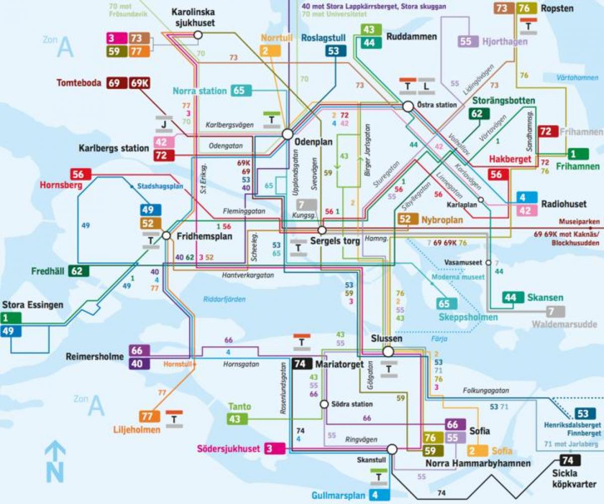 Стокхолм аутобуске линије на мапи