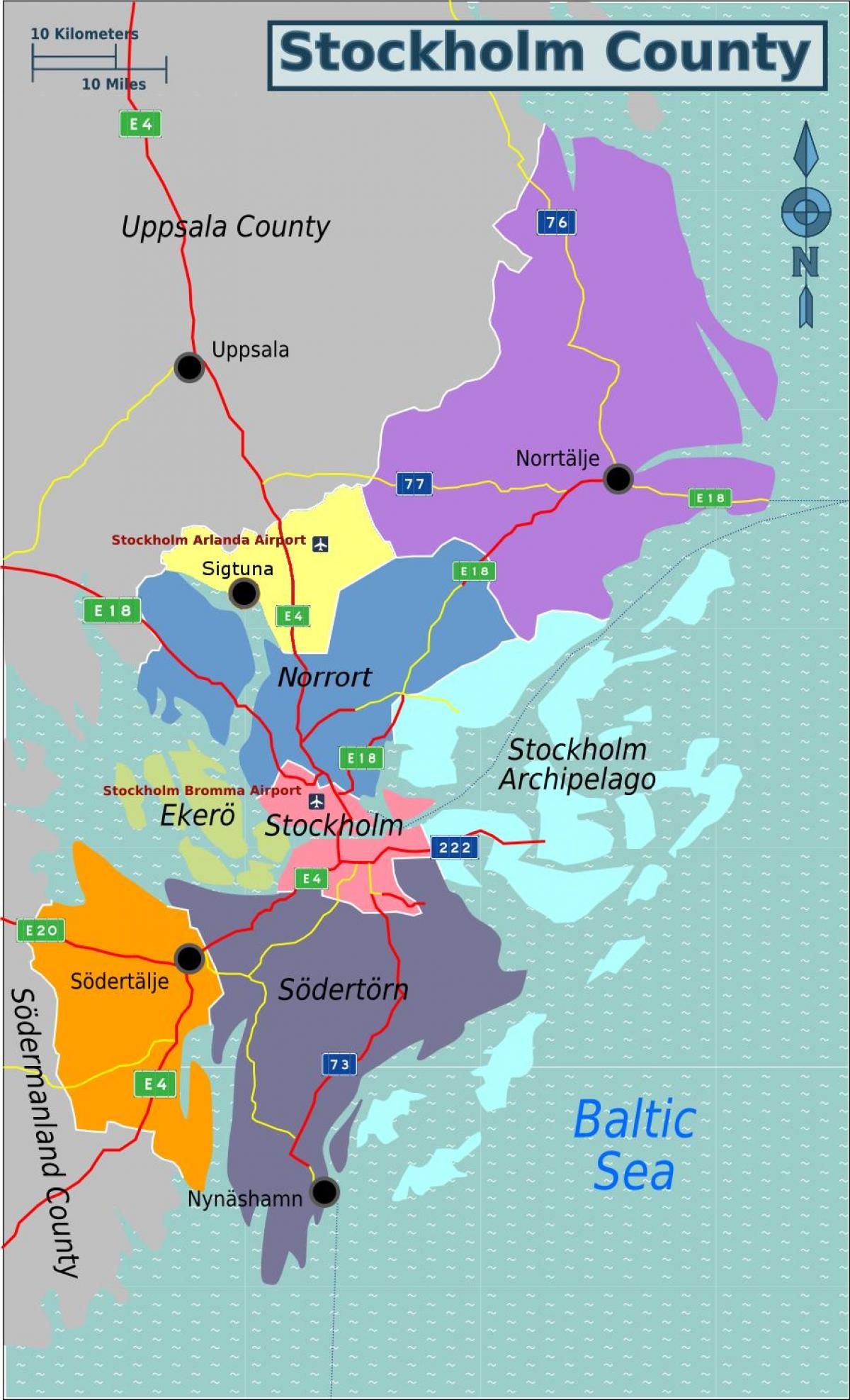 карта Стокхолму Шведска области