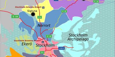 Карта Стокхолму Шведска области